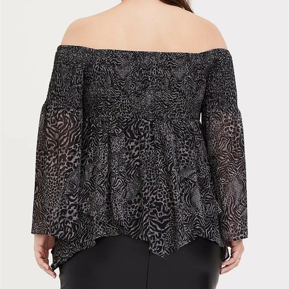 NWT Torrid Animal Print Off Shoulder Babydoll Tunic Top Plus Size 2X HW9871 - Picture 12 of 12